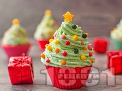 Къпкейкове с шоколад, какао, канела и джинджифил за Коледа и с лесна декорация елха - снимка на рецептата